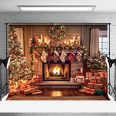 Aperturee - Christmas Tree Fireplace Stocks Photography Backdrop